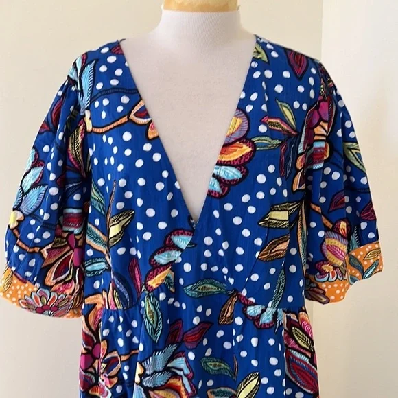 tabitha brown blue dress Tabitha Brown x Target Blue with Tropical Leaf Print Tank Dress- Size L  (see notes) main image 0